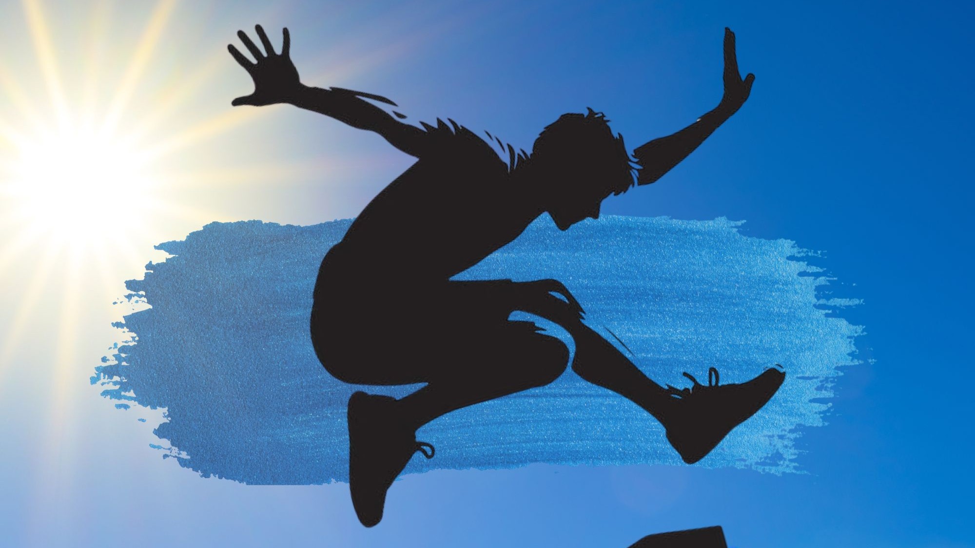 Bild på person i profil som kör parkour med blå bakgrund