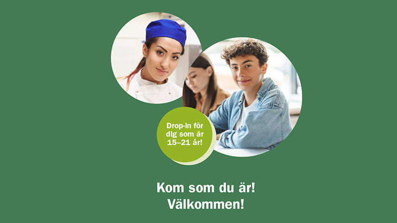 Två bilder på ungdomar och text som 