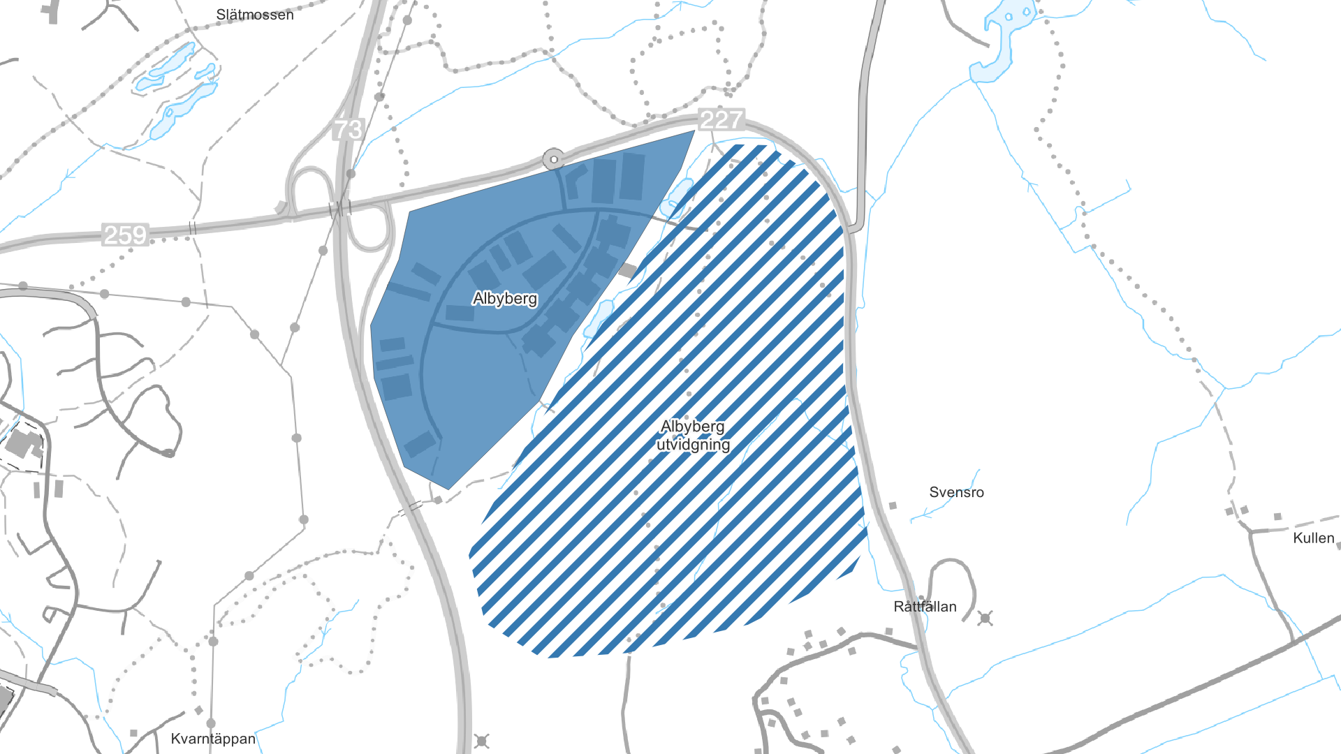Karta med Albyberg utmarkerat